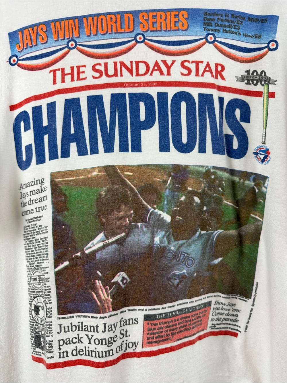 Vintage 1992 Toronto Blue Jays World Series Champions Sunday Star T-shirt - Picture 5 of 9
